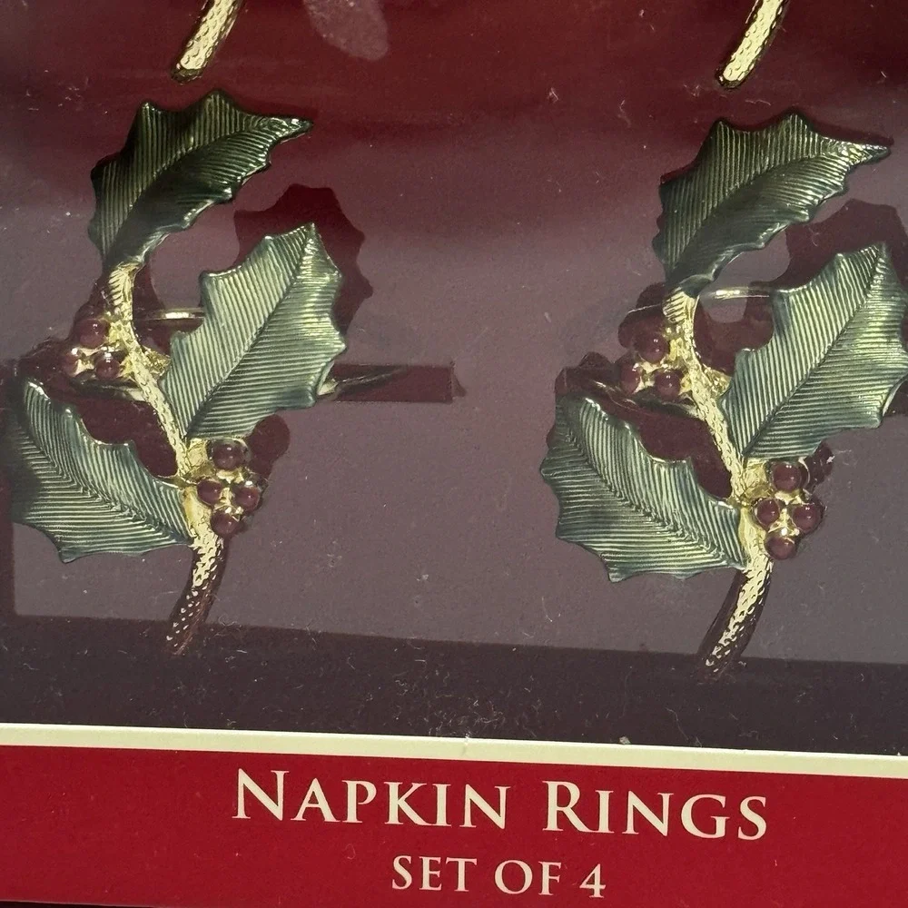 Lot 3 Box Lenox Holiday Dimension Christmas Holiday Napkin Rings Holly Berry 12